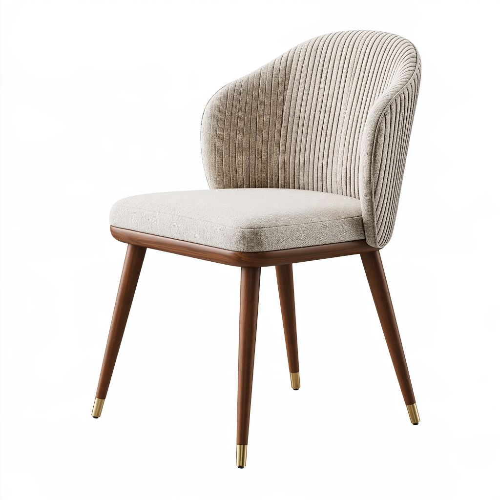 Chaise de salle à manger 59 x 60 x 82 cm en tissu beige et bois brun avec dossier côtelé