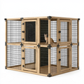 Enclos pour chats 180 x 90 x 180 cm en bois naturel et métal noir à deux niveaux