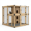 Enclos pour chat 120 x 60 x 120 cm en bois naturel et métal noir à niveaux avec niches