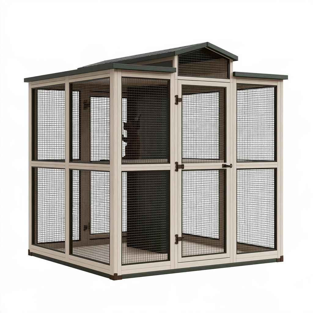 Enclos extérieur pour chat 180 x 120 x 180 cm en bois et métal beige et noir avec toit