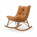 Fauteuil à bascule 95 x 70 x 100 cm aspect cuir brun structure en bois style scandinave