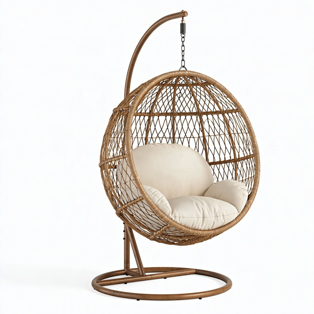 Fauteuil suspendu 105 x 105 x 195 cm en résine tressée marron pour détente style bohème
