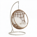 Fauteuil suspendu 105 x 105 x 195 cm en fibres tressées marron sur pied métal style bohème