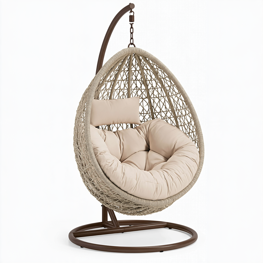 Fauteuil suspendu en corde beige 105 x 105 x 195 cm avec support métallique - Style bohème