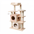 Arbre à chat 60 x 60 x 160 cm en bois beige rose avec poteaux en sisal - plateformes et niches