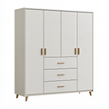 Armoire de rangement 180 x 50 x 200 cm en panneaux de bois blanc à 4 portes et 3 tiroirs style scandinave