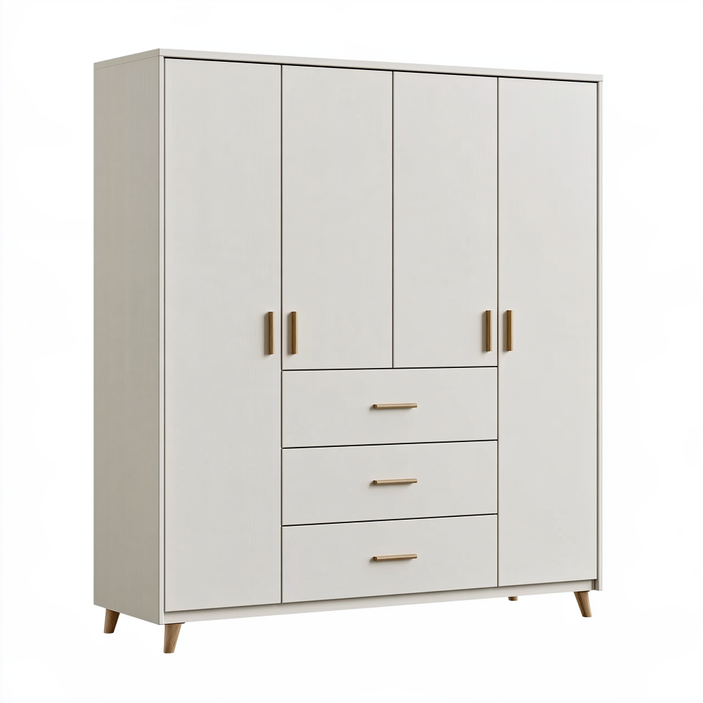Armoire de rangement 180 x 50 x 200 cm en panneaux de bois blanc à 4 portes et 3 tiroirs style scandinave