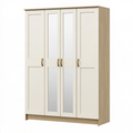 Armoire 160 x 55 x 200 cm en panneaux de particules blanc et bois avec 4 portes miroir