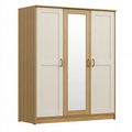 Armoire 180 x 60 x 200 cm en panneaux de bois chêne clair et blanc à 3 portes avec miroir style contemporain