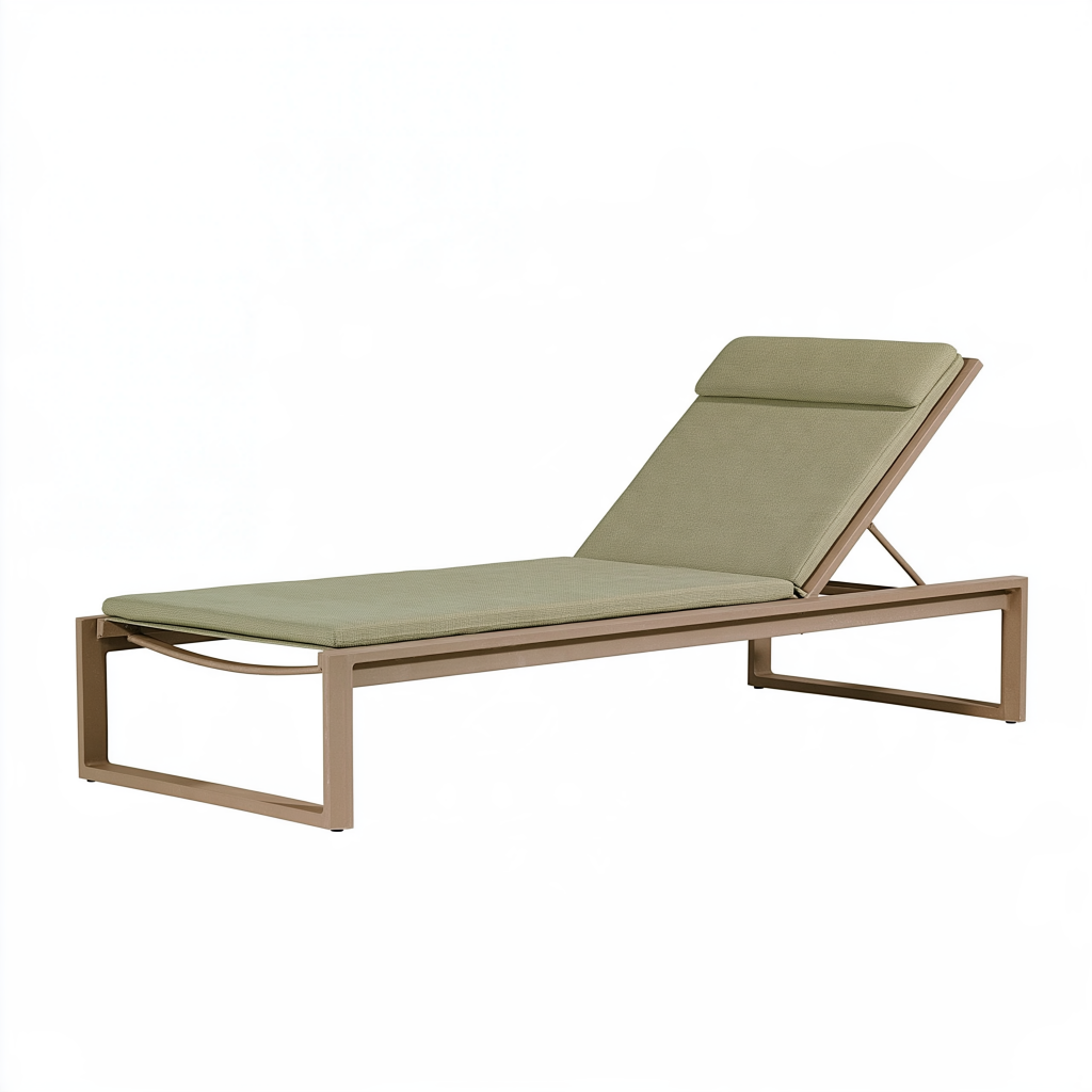 Bain de soleil 200 x 70 cm en aluminium kaki taupe avec dossier réglable
