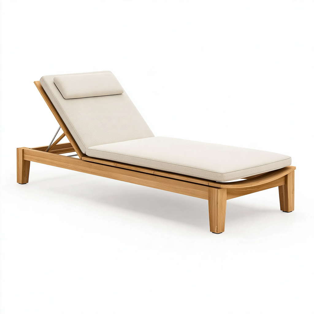 Bain de soleil 200 x 70 cm en bois beige réglable pour extérieur