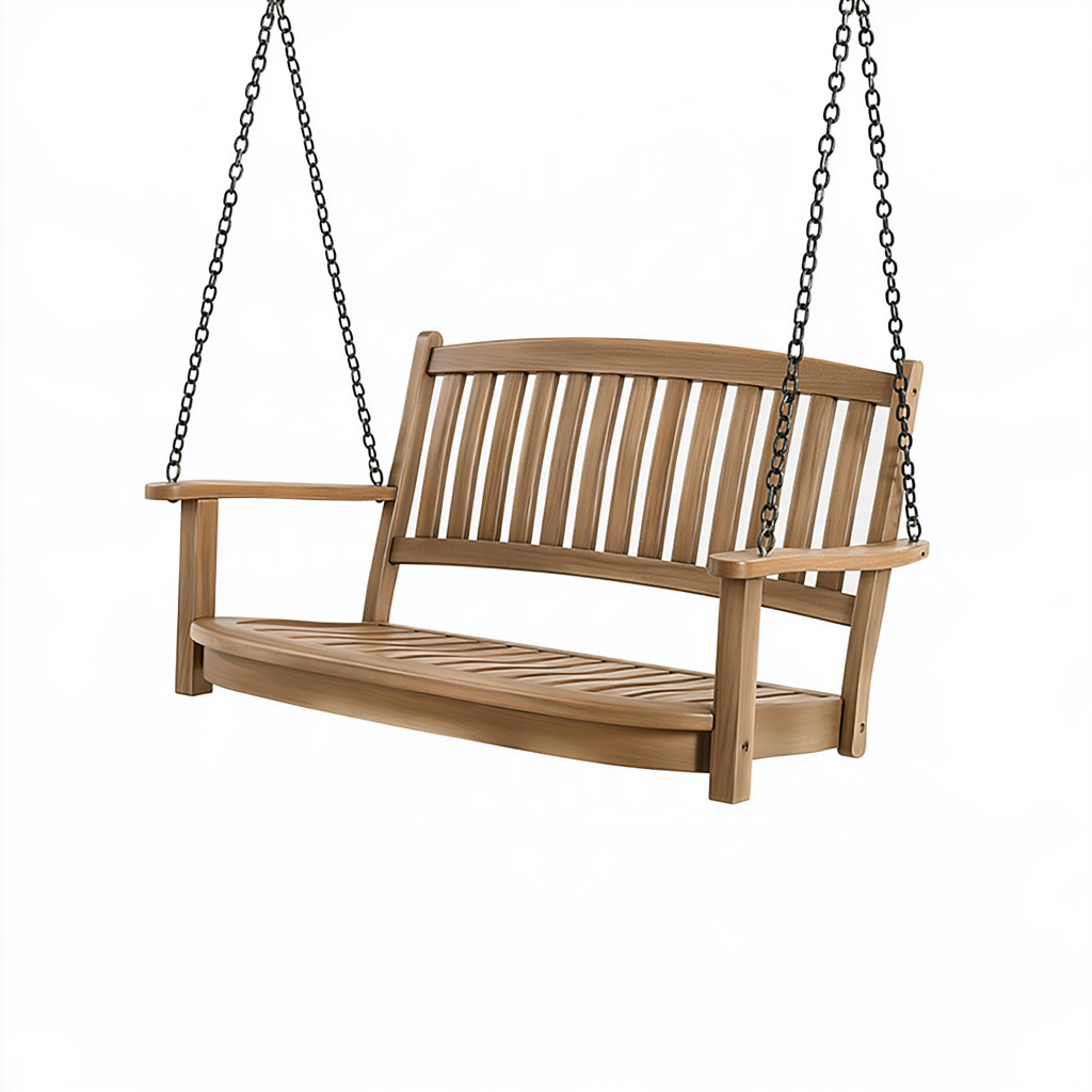 Balancelle de jardin 122 x 65 x 60 cm en bois naturel avec chaînes métalliques style classique
