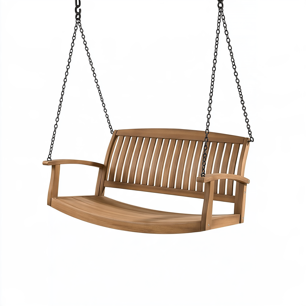 Balancelle de jardin 120 x 65 x 55 cm en bois brun avec chaînes métalliques