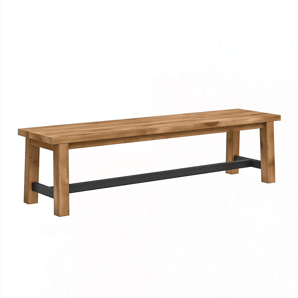 Banc 180 x 35 x 45 cm en bois naturel et métal noir style industriel
