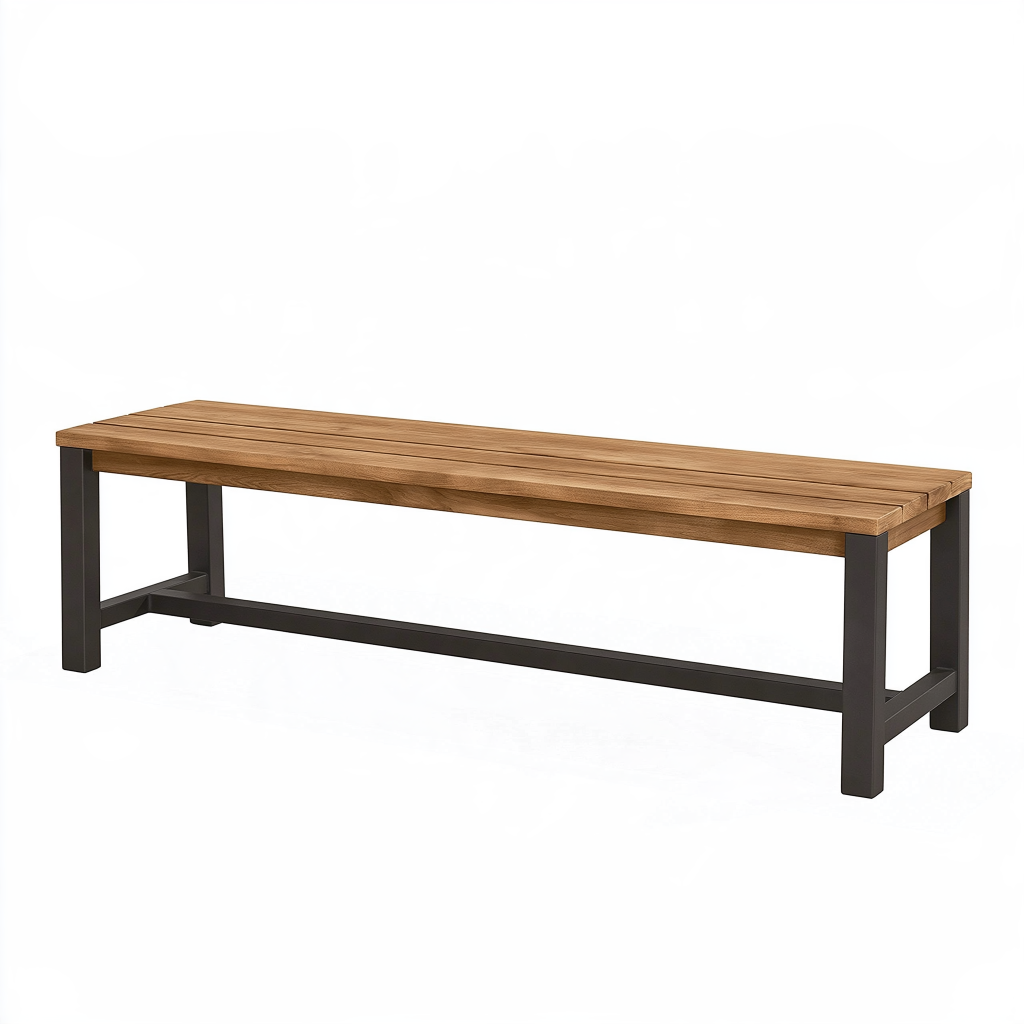 Banc de jardin 180 x 35 x 45 cm en bois brun et acier noir style industriel