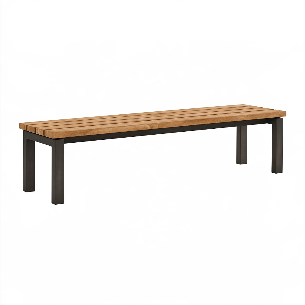 Banc de jardin 180 x 40 x 45 cm en bois et métal noir à lattes
